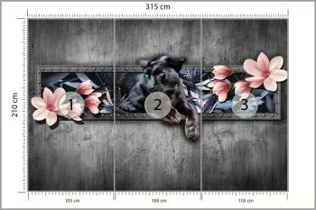 Fototapeta Pantera Z Kwiatami Magnolii - obrazek 3