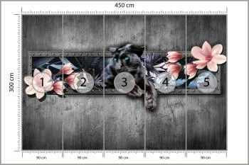 Fototapeta Pantera Z Kwiatami Magnolii - obrazek 3