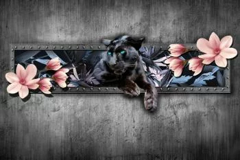 Fototapeta Pantera Z Kwiatami Magnolii - obrazek 2