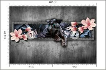 Fototapeta Pantera Z Kwiatami Magnolii - obrazek 3