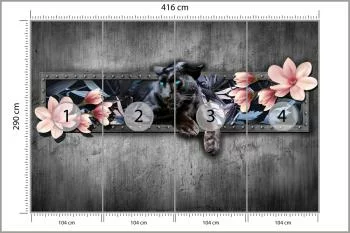 Fototapeta Pantera Z Kwiatami Magnolii - obrazek 3
