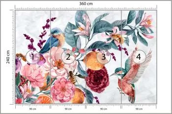 Fototapeta Akwarelowy Ptak Wśród Kolorowych Kwiatów - obrazek 3