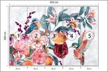 Fototapeta Akwarelowy Ptak Wśród Kolorowych Kwiatów - obrazek 3