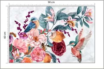 Fototapeta Akwarelowy Ptak Wśród Kolorowych Kwiatów - obrazek 3