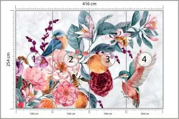 Fototapeta Akwarelowy Ptak Wśród Kolorowych Kwiatów - obrazek 3