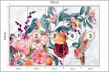 Fototapeta Akwarelowy Ptak Wśród Kolorowych Kwiatów - obrazek 3