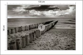 Fototapeta - Drewniane Falochrony na Plaży w Odcieniach Szarości - obrazek 3