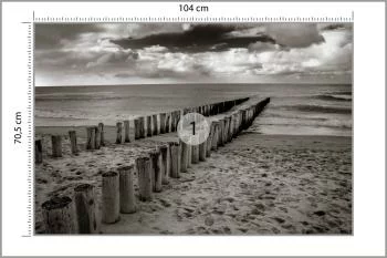 Fototapeta - Drewniane Falochrony na Plaży w Odcieniach Szarości - obrazek 3