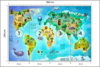 Fototapeta Mapa Świata Z Fauną - obrazek 3