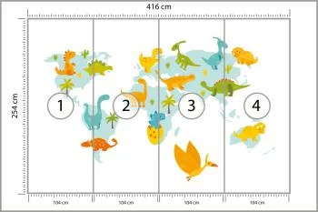 Fototapeta Mapa Świata Z Dinozaurami - obrazek 3