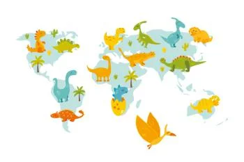 Fototapeta Mapa Świata Z Dinozaurami - obrazek 2
