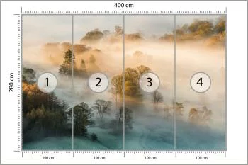 Fototapeta - Złota Mgła nad Polami i Drzewami - obrazek 3