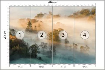 Fototapeta - Złota Mgła nad Polami i Drzewami - obrazek 3