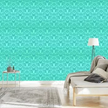 Tapeta Piękne Turkusowe Ornamenty Kwiatowe