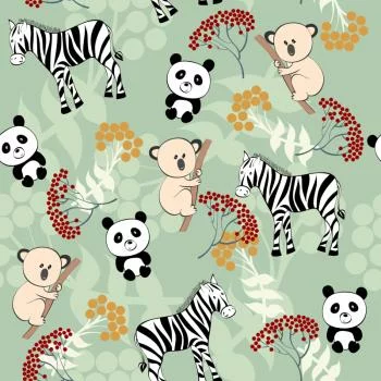 Tapeta Dla Dzieci - Zebry, Misie Koala I Pandy - obrazek 2