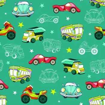Tapeta Dla Dzieci - Kolorowe Auta I Motocykle - obrazek 2