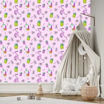 Tapeta Dla Dzieci Jednorożce I Przyjaciele Na Kolorowym Tle