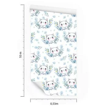 Tapeta Dla Dzieci – Małe Kotki I Kwiaty - obrazek 3