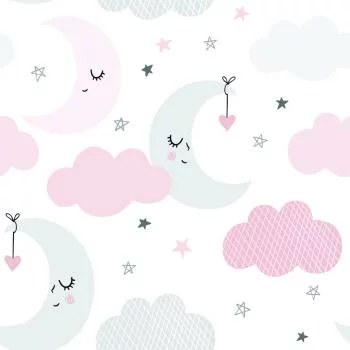 Tapeta Dla Dzieci Księżyce Gwiazdy I Chmurki - obrazek 2