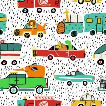 Tapeta Kolorowe Auta, Zwierzęta, Do Pokoju Dziecka - obrazek 2