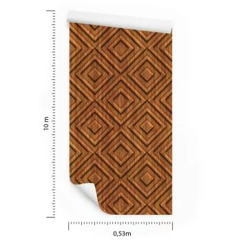 Tapeta Drewniany Wzór Geometryczny Retro - obrazek 3