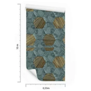 Tapeta Wzór Beton Drewno 3D - obrazek 3