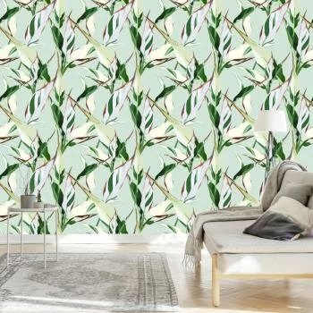 Tapeta W Stylu Retro Wzory Liście Natura