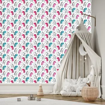 Tapeta Dla Dzieci W Kolorowe Dinozaury, Kropki