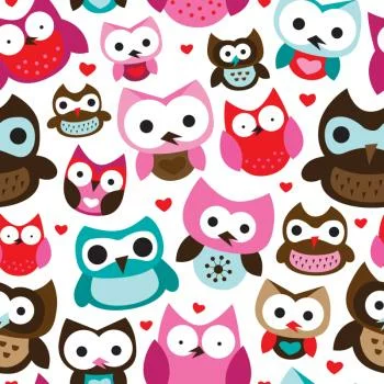 Tapeta Do Pokoju Dziewczynek Kolorowe Sowy Serca - obrazek 2