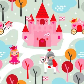 Tapeta Dla Dzieci, Księżniczki Rycerze Zamek Konie - obrazek 2
