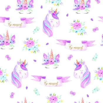Tapeta Dla Dziewczynki Jednorożce, Kwiaty, Liście - obrazek 2