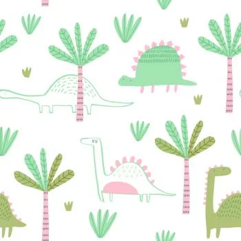 Tapeta W Dinozaury Drzewa Zieleń, Pokój Dziecięcy - obrazek 2