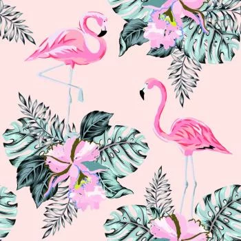 Tapeta Flamingi I Liście - obrazek 2