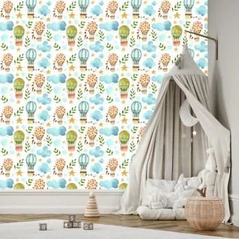Tapeta Dla Dzieci, Balony Chmurki Gwiazdki Rośliny