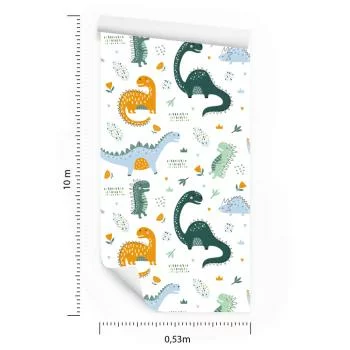 Tapeta Do Pokoju Dziecka Dinozaury, Liście, Kwiaty - obrazek 3