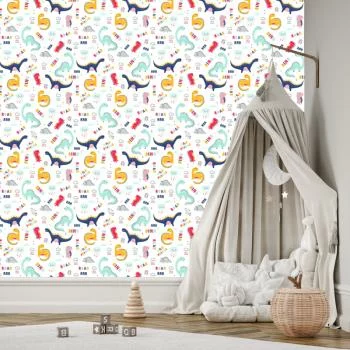 Tapeta Do Pokoju Dziecka Kolorowe Dinozaury Chmury