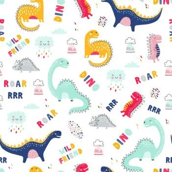 Tapeta Do Pokoju Dziecka Kolorowe Dinozaury Chmury - obrazek 2