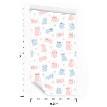 Tapeta Dla Dzieci – Kolorowe Kotki I Serduszka - obrazek 3