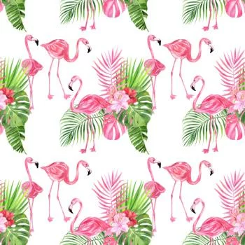 Tapeta Do Salonu, Flamingi, Kwiaty, Zieleń - obrazek 2