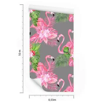 Tapeta Do Salonu, Flamingi, Ptaki, Zieleń, Liście - obrazek 3