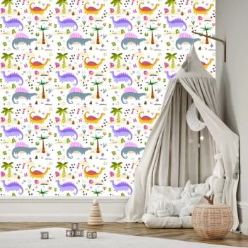 Tapeta Kolorowa Dinozaury Palmy, Do Pokoju Dziecka