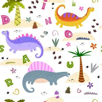 Tapeta Kolorowa Dinozaury Palmy, Do Pokoju Dziecka - obrazek 2