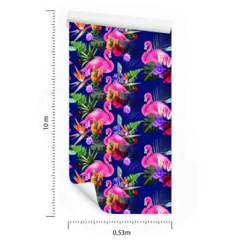 Tapeta Do Salonu, Ptaki, Flamingi, Kwiaty, Rośliny - obrazek 3