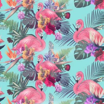 Tapeta Flamingi, Kwiaty, Liście, Natura, Sypialnia - obrazek 2
