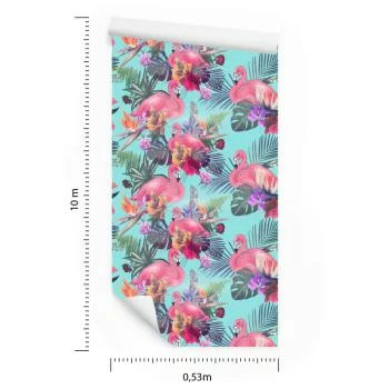 Tapeta Flamingi, Kwiaty, Liście, Natura, Sypialnia - obrazek 3