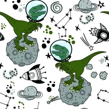 Tapeta Do Pokoju Dziecka, Dinozaury Kosmos Gwiazdy - obrazek 2