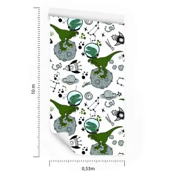 Tapeta Do Pokoju Dziecka, Dinozaury Kosmos Gwiazdy - obrazek 3