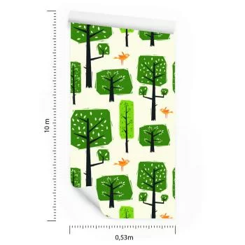 Tapeta Ptaki, Drzewa, Zieleń Do Pokoju Dziecka - obrazek 3