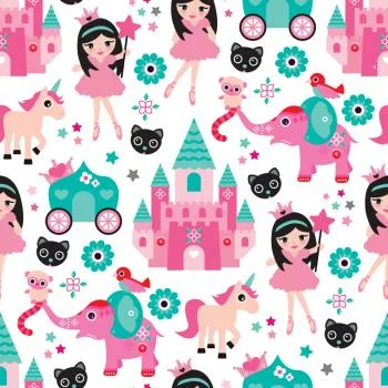 Tapeta Dla Dzieci, Wróżki Jednorożce Kwiaty Ptaki - obrazek 2