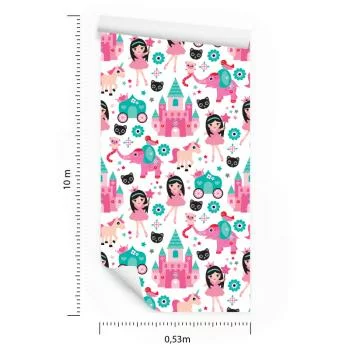 Tapeta Dla Dzieci, Wróżki Jednorożce Kwiaty Ptaki - obrazek 3